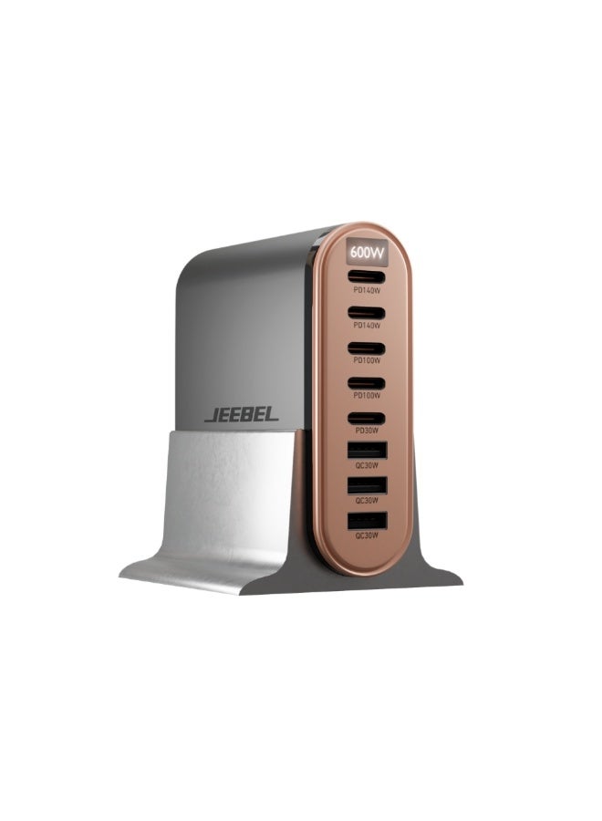 جيبيل JEEBEL VoltOn GaN محطة شحن 600 واط متعددة المنافذ مع 8 منافذ USB-C وUSB-A وشاشة رقمية - أسود - Image 4