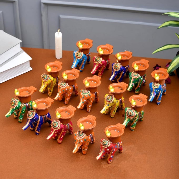 ELEPHANT WATER SENSOR LIGHT DIYA MULTICOLOR ELEPHANT FOR HOME DECOR DIWALI DECORATION BIRTHDAY CHRISTMAS FESTIVE DECOR CANDLES MULTI COLOR ELEPHANT DIYA15