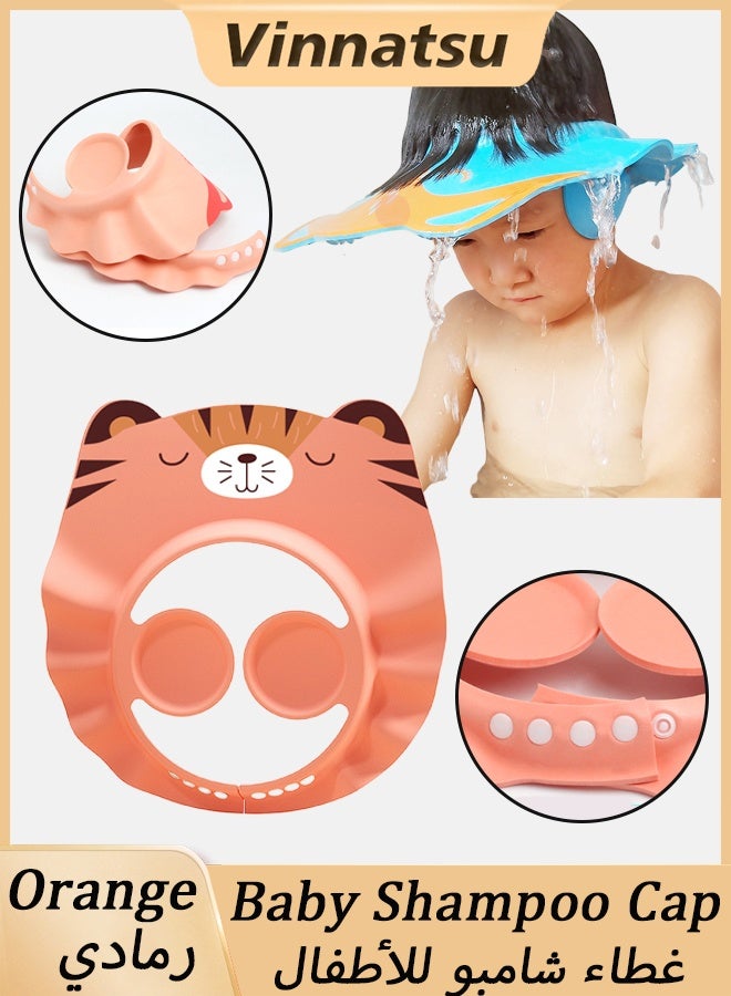 Vinnatsu Baby Shower Cap Adjustable Shampoo Visor Bath Hat Silicone Shampoo Visor Bath Hat Protect Ear Eye Baby Hair Washing Aids Infants Soft Protection Safety for Baby Toddler Children Kids(Orange) - Image 1