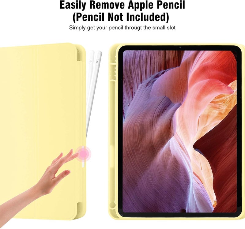 بلو بيك iPad (A16) الجيل الحادي عشر، iPad 10.9 بوصة مع حامل قلم، غطاء خلفي ناعم من مادة TPU رفيع وواقي ذكي ثلاثي الطي، تنبيه/سكون تلقائي، أصفر - Image 3