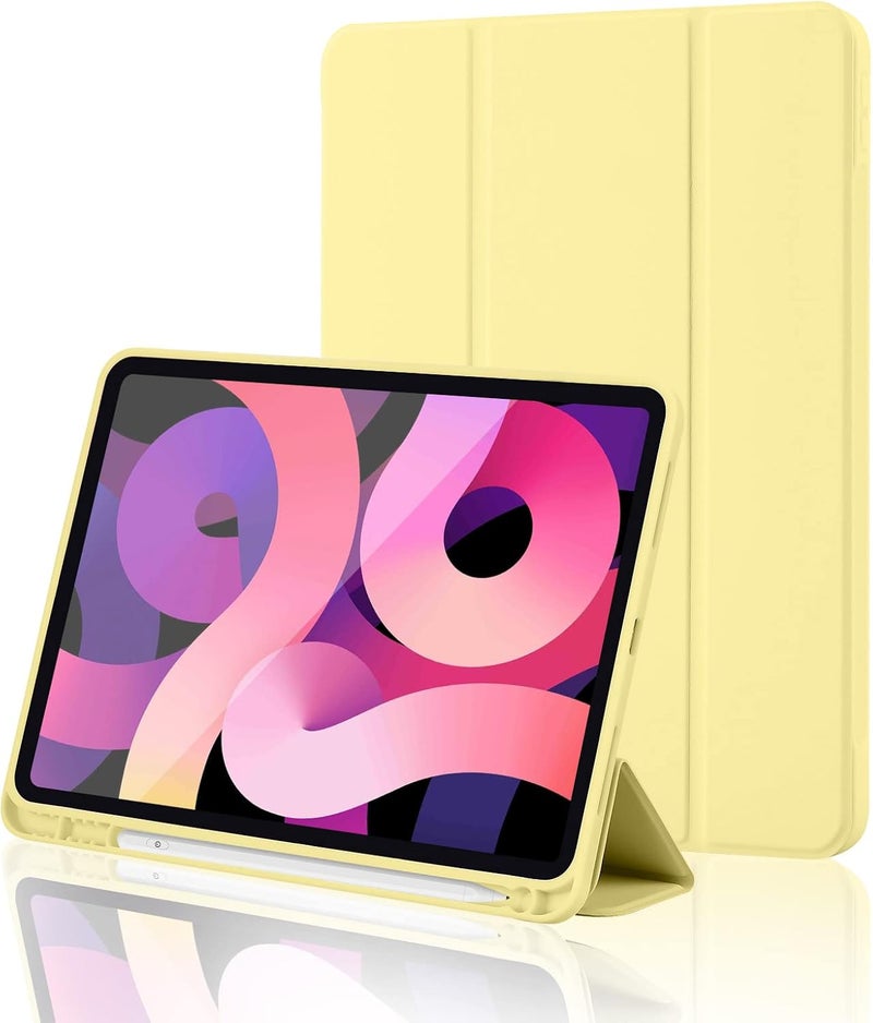 بلو بيك iPad (A16) الجيل الحادي عشر، iPad 10.9 بوصة مع حامل قلم، غطاء خلفي ناعم من مادة TPU رفيع وواقي ذكي ثلاثي الطي، تنبيه/سكون تلقائي، أصفر - Image 1