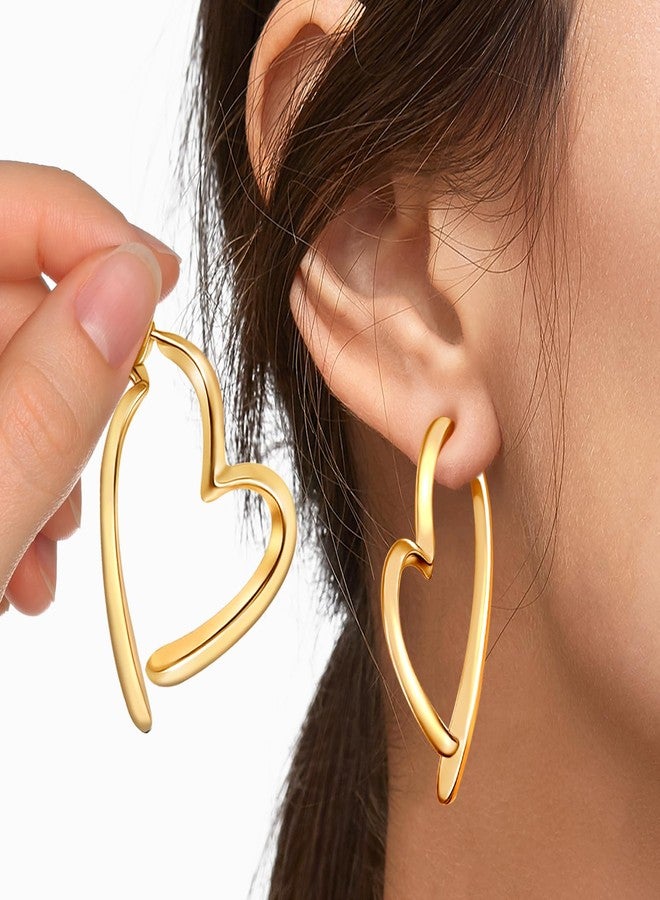 Palotay Heart Huggie Earrings Hypoallergenic Heart Shaped Hoop Dangle Earrings Set for Women Minimalist Valentines Love Earrings Perfect Romantic Gift for Her Gold - Image 2