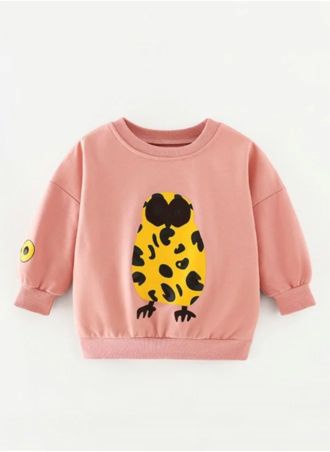 YUNIQEE Peach Printed Long Sleeve Crew Neck T-Shirt