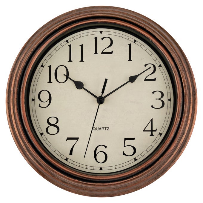 VINTAGE COPPER WALL CLOCK 12 INCH SILENT NON TICKING BATTERY OPERATED QUARTZ ROUND RETRO WALL CLOCK DECORATIVE FOR KITCHEN BEDROOM LIVING ROOM OFFICE CLASSROOM