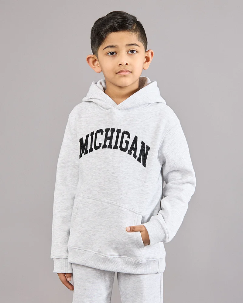 Redtag Boys Grey Michigan Hooded Sweatshirt