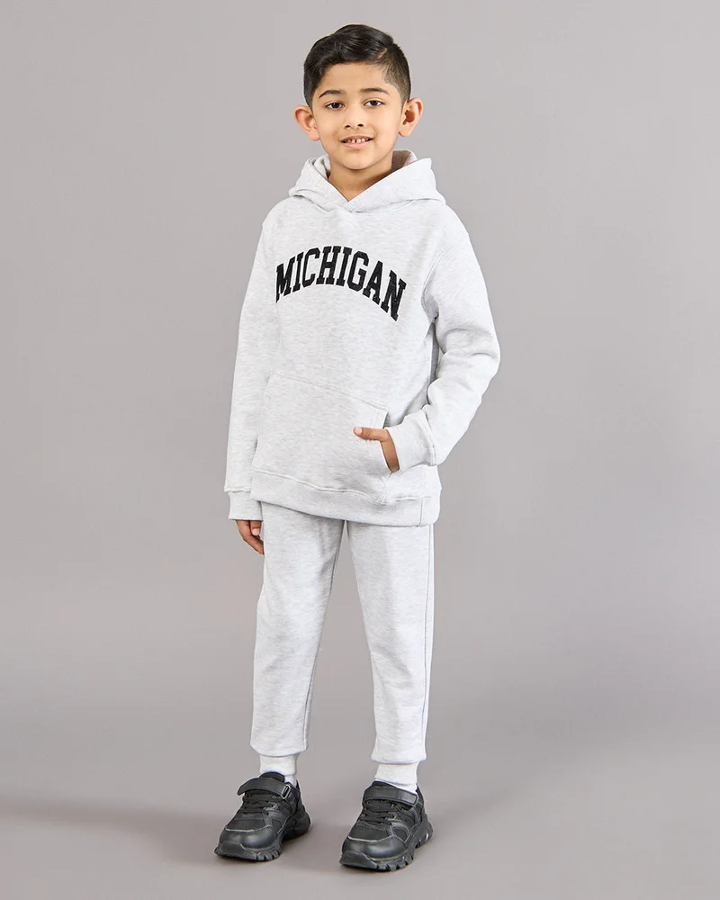 Redtag Boys Grey Michigan Hooded Sweatshirt