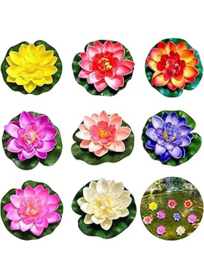 Leonshco Pack of 8 Floating Flowers, Water Lily Artificial Lotus Flowers Pond, Artificial Lotus Floating Pond Decoration, Water Lily Lotus Flower for Use in Pools, Aquariums, Stream Scenes (Colour) - Image 1