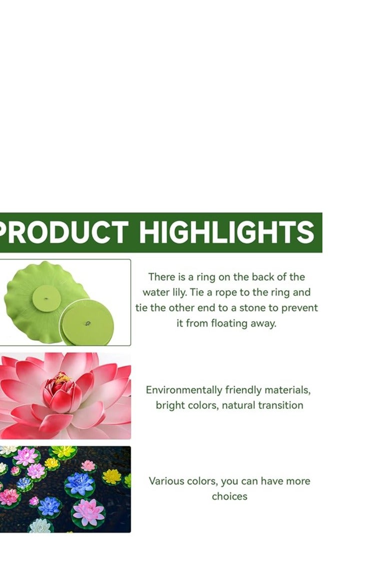 Leonshco Pack of 8 Floating Flowers, Water Lily Artificial Lotus Flowers Pond, Artificial Lotus Floating Pond Decoration, Water Lily Lotus Flower for Use in Pools, Aquariums, Stream Scenes (Colour) - Image 3