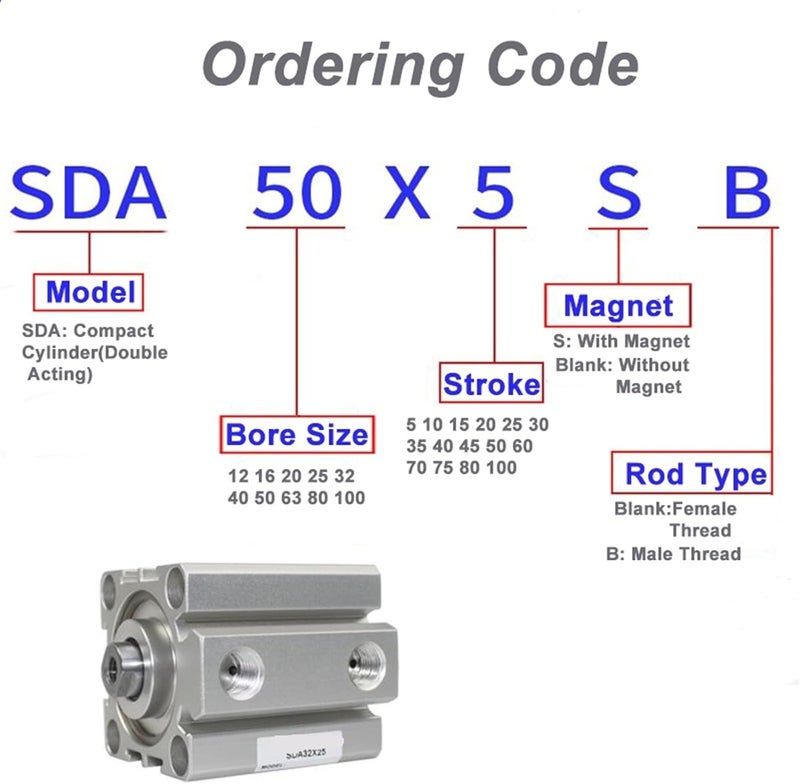 1pcs SDA12/16/20/25/32 Compact Cylinder Without Magnet Female Thread(40mm Stroke,16mm Bore) - Image 5