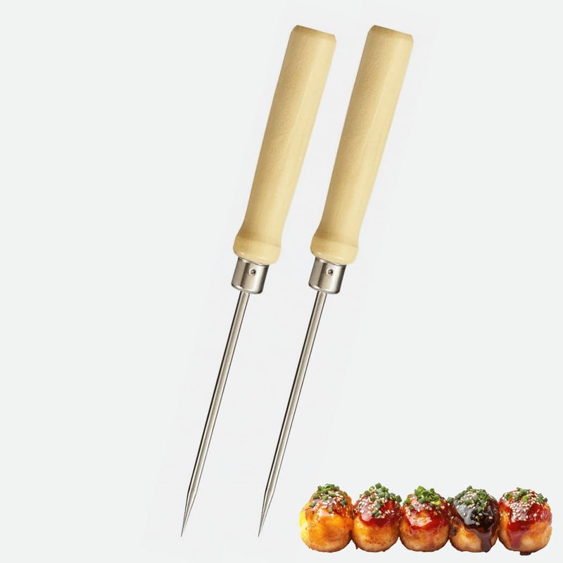 JapanBargain Takoyaki Pick Set of 2 - Professional Octopus Ball Turner with Wooden Handle, Japanese Style Cooking Tool for Takoyaki, Dumplings & Small Snacks - Image 5
