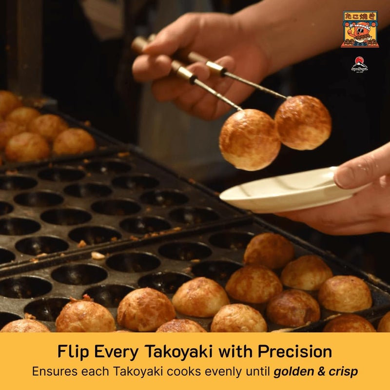 JapanBargain Takoyaki Pick Set of 2 - Professional Octopus Ball Turner with Wooden Handle, Japanese Style Cooking Tool for Takoyaki, Dumplings & Small Snacks - Image 4