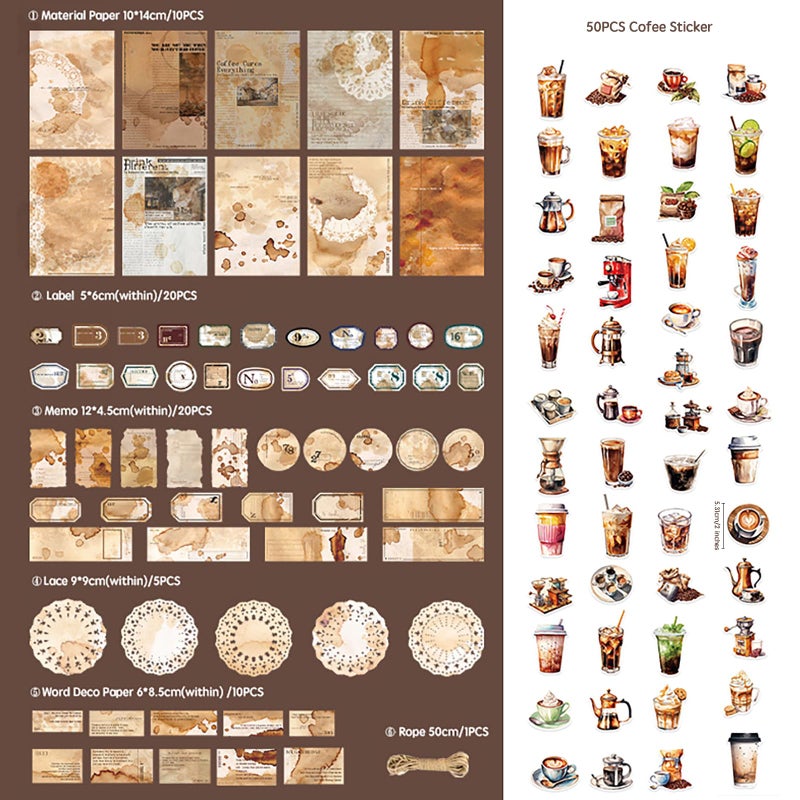 MAXLEAF 115 Pieces Coffee Drink Scrapbook Supplies Pack, Vintage Decorative Craft Paper Aesthetic Vinyl Stickers Ephemera for Bullet Junk Journal Planner Album Decoupage Collage - Image 2