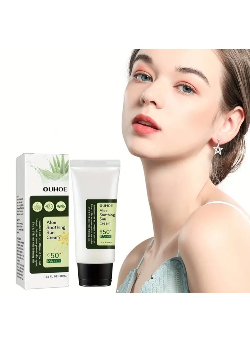 OUHOE - OUHOE Soothing Aloe Veera Sun Cream SPF 50 PA+++ | Facial sunscreen SPF 50+ PA++ | Korean Skincare , Non-Greasy, 50ML - Image 1