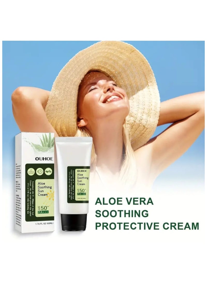 OUHOE - OUHOE Soothing Aloe Veera Sun Cream SPF 50 PA+++ | Facial sunscreen SPF 50+ PA++ | Korean Skincare , Non-Greasy, 50ML - Image 1