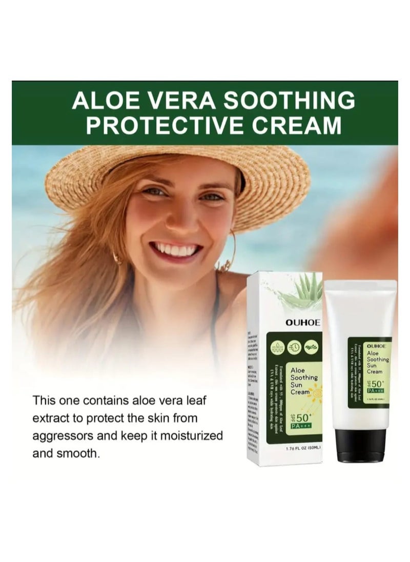 OUHOE - OUHOE Soothing Aloe Veera Sun Cream SPF 50 PA+++ | Facial sunscreen SPF 50+ PA++ | Korean Skincare , Non-Greasy, 50ML - Image 1