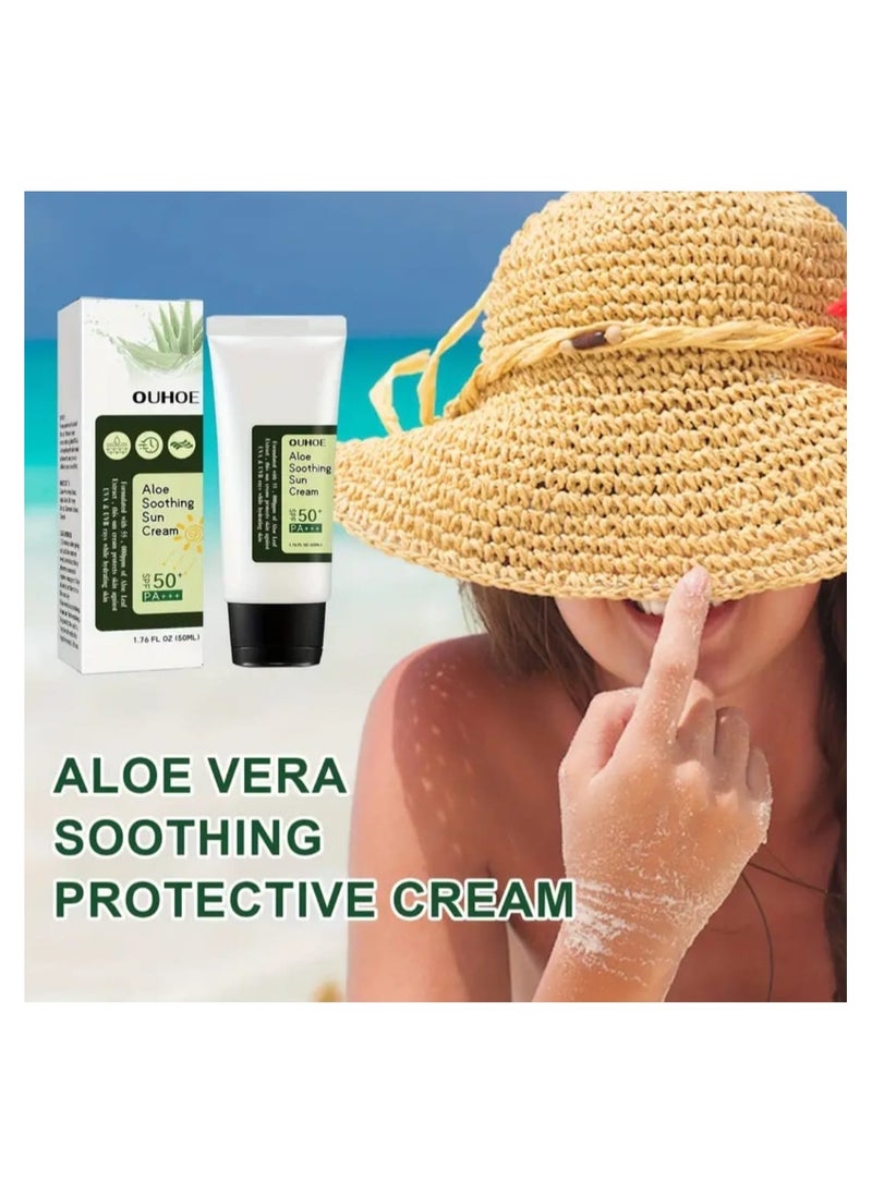 OUHOE - OUHOE Soothing Aloe Veera Sun Cream SPF 50 PA+++ | Facial sunscreen SPF 50+ PA++ | Korean Skincare , Non-Greasy, 50ML - Image 1