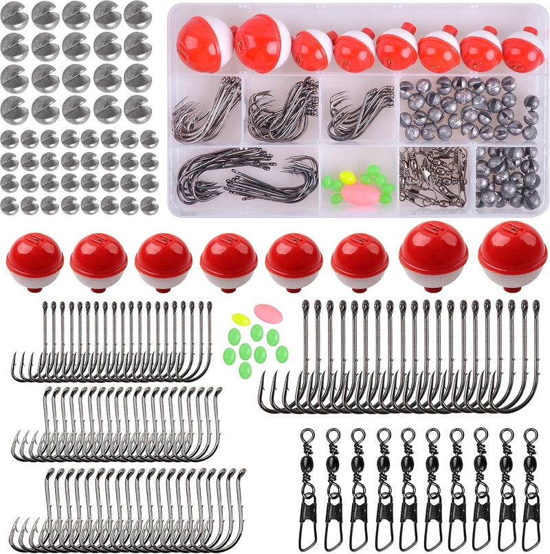 Shaddock Fishing Fishing Tackle Kit, 160pcs Basic Bobbers and Hooks Assortment With Octopus Circle, Baitholder Hooks, Sinker Weights, Terminal Tackle Box for Trout Catfish Panfish - Image 1