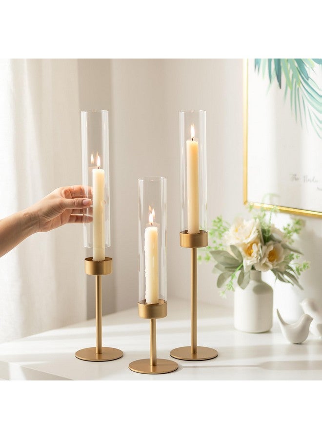Romadedi Glass Hurricane Candlestick Holders Gold - Romadedi Set of 6 Taper Candle Holder Bulk Tall Clear Glass Cylinder Table Centerpiece Wedding Decor Party Birthday Christmas Home Decorations  - Image 2