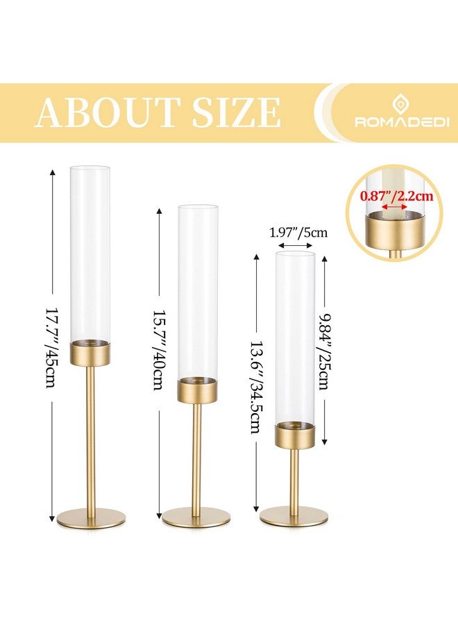 Romadedi Glass Hurricane Candlestick Holders Gold - Romadedi Set of 6 Taper Candle Holder Bulk Tall Clear Glass Cylinder Table Centerpiece Wedding Decor Party Birthday Christmas Home Decorations  - Image 4