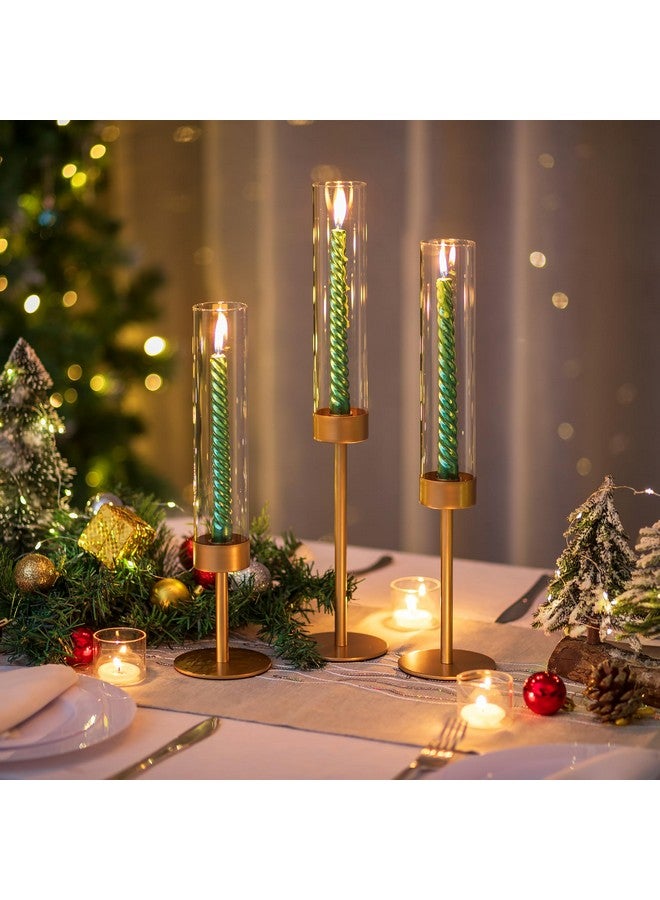 Romadedi Glass Hurricane Candlestick Holders Gold - Romadedi Set of 6 Taper Candle Holder Bulk Tall Clear Glass Cylinder Table Centerpiece Wedding Decor Party Birthday Christmas Home Decorations  - Image 3