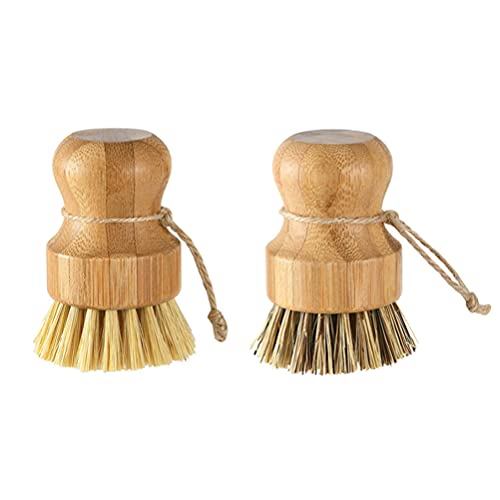 HEALLILY 2Pcs Bamboo Dish Scrub Brushes Wooden Kitchen Dish Brush Bamboo Palm Brush for Dishes Pots Pans Kitchen - Image 1