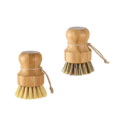 HEALLILY 2Pcs Bamboo Dish Scrub Brushes Wooden Kitchen Dish Brush Bamboo Palm Brush for Dishes Pots Pans Kitchen - Image 3