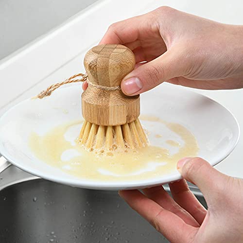 HEALLILY 2Pcs Bamboo Dish Scrub Brushes Wooden Kitchen Dish Brush Bamboo Palm Brush for Dishes Pots Pans Kitchen - Image 4