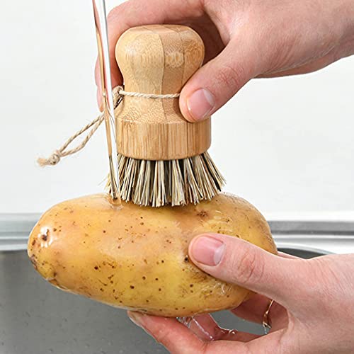 HEALLILY 2Pcs Bamboo Dish Scrub Brushes Wooden Kitchen Dish Brush Bamboo Palm Brush for Dishes Pots Pans Kitchen - Image 5