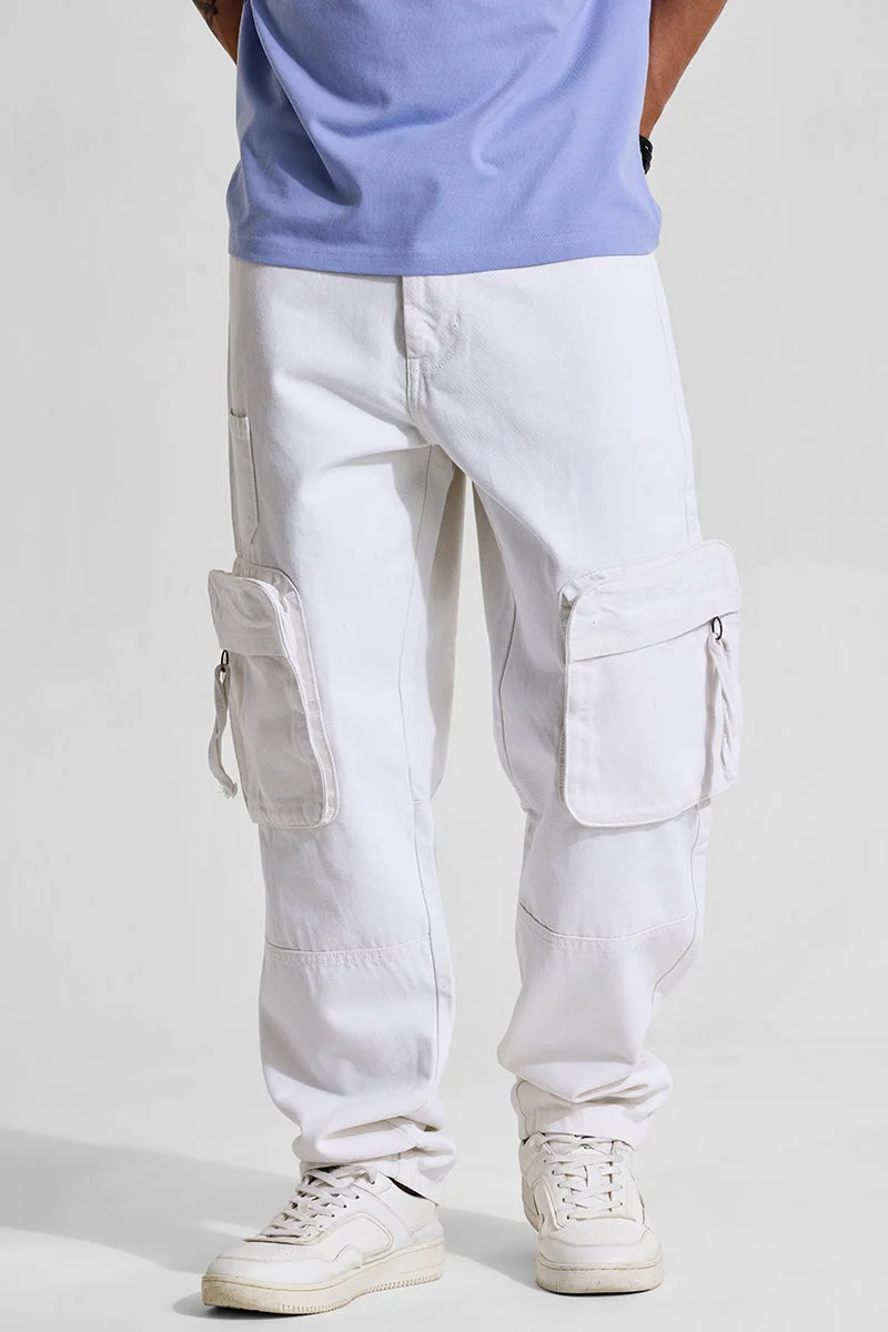 سنيتش White Solid Loose Fit Streetwear Jeans