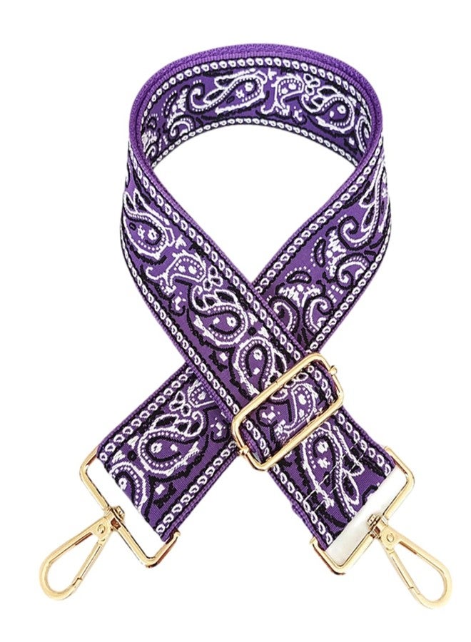 Zhiheng 1pc Adjustable Strap Replacement 2inch Wide Paisley Jacquard Belt for Crossbody Purse Handbag Shoulder Guitar Camera Bag (Purple) - Image 1