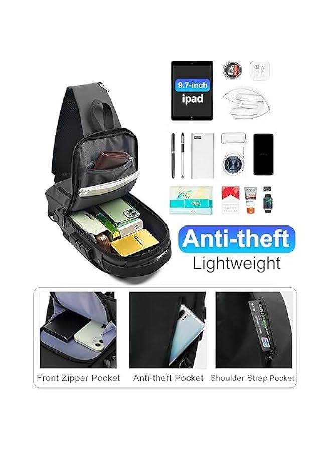 HOOKOR Men's anti-theft crossbody bag With USB and password lock, waterproof shoulder casual bag Chest bag Men's hiking bag - Image 3