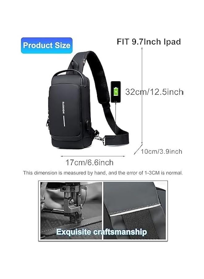HOOKOR Men's anti-theft crossbody bag With USB and password lock, waterproof shoulder casual bag Chest bag Men's hiking bag - Image 4