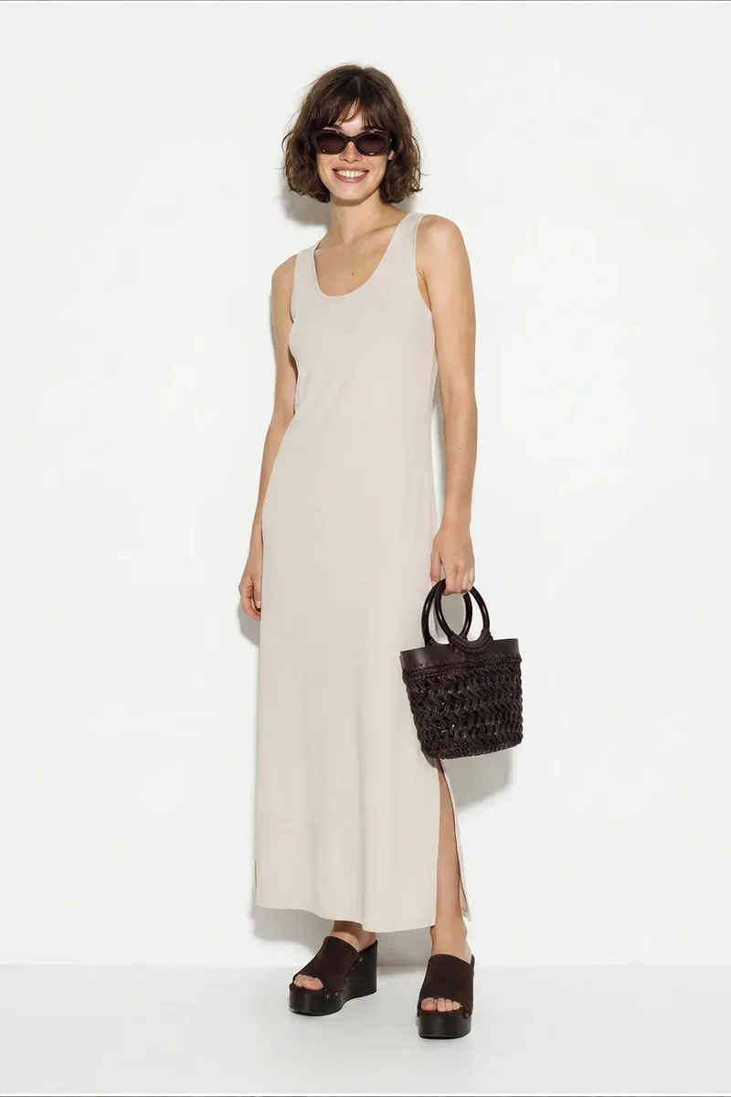 Bianco Lucci LUCCI Sleeveless Straight Maxi Dress With Slit
