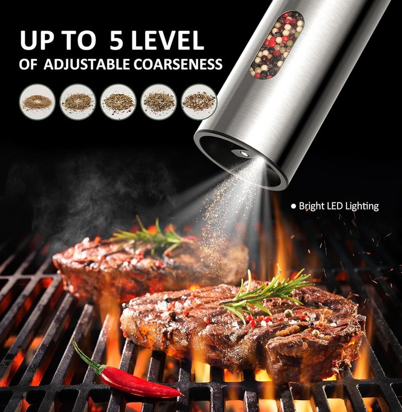 Telfun Salt and Pepper Grinder Set Electric,Rechargeable Salt and Pepper Shakers Stainless Steel with USB C Dual Charging Base,Upgraded Large Capacity,Adjustable Coarseness,LED Light,Ideal for Mom - Image 5