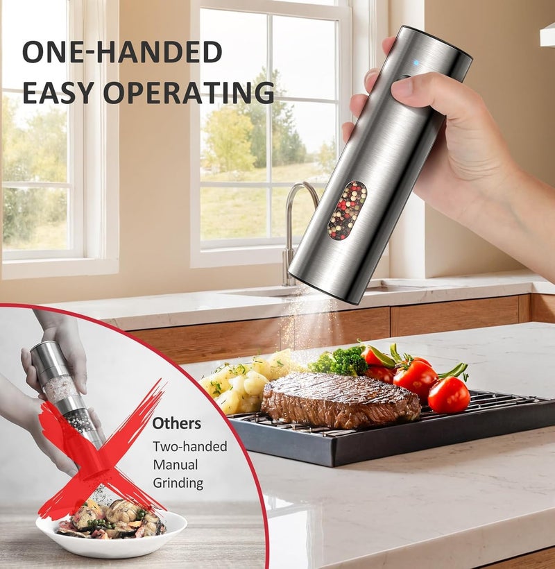 Telfun Salt and Pepper Grinder Set Electric,Rechargeable Salt and Pepper Shakers Stainless Steel with USB C Dual Charging Base,Upgraded Large Capacity,Adjustable Coarseness,LED Light,Ideal for Mom - Image 4