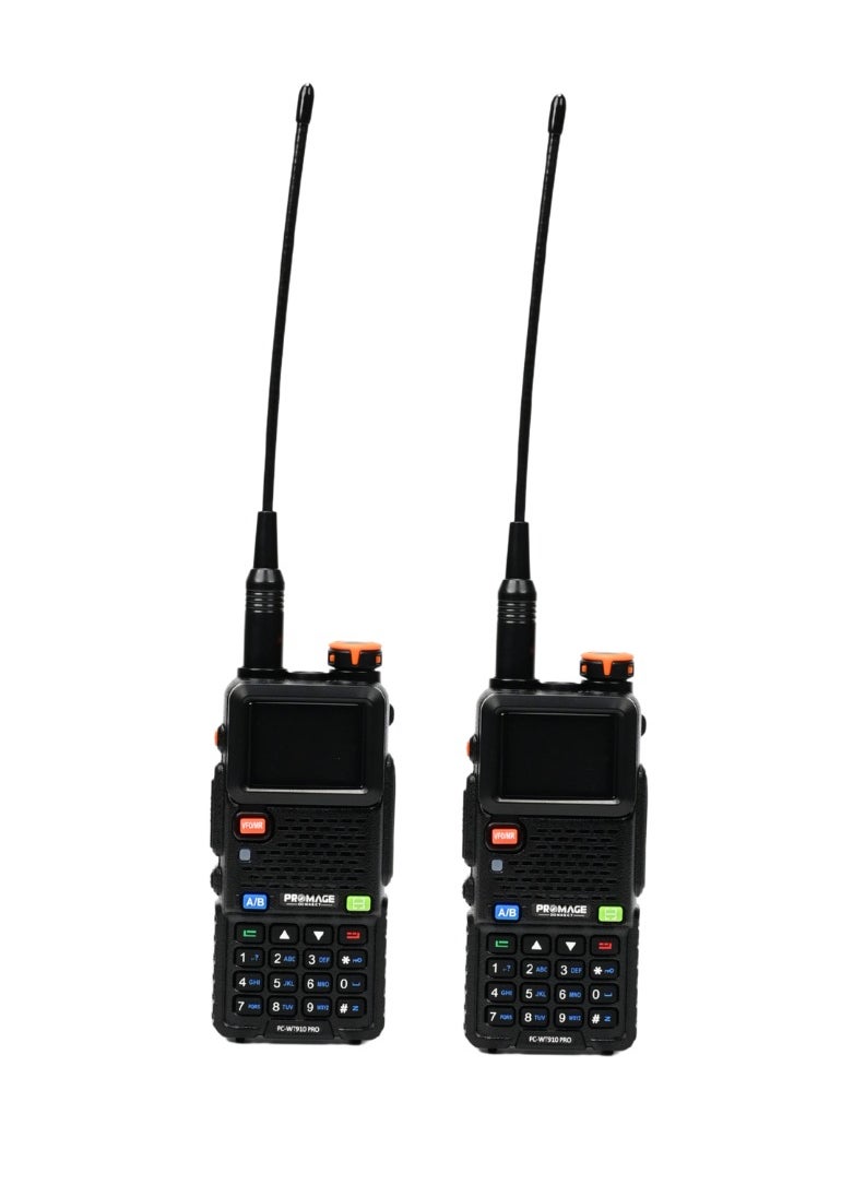 PROMAGE Promage Connect PC-WT910 PRO Dual Band (VHF/UHF) Analog Portable Two-Way Radio  Twin Pack Walkie - Talkies , 50-55Hz, 1500mAh Battery, Compact Hand Held Transceiver, High Quality And Reliable, Black | 2 - Pack  - Image 1
