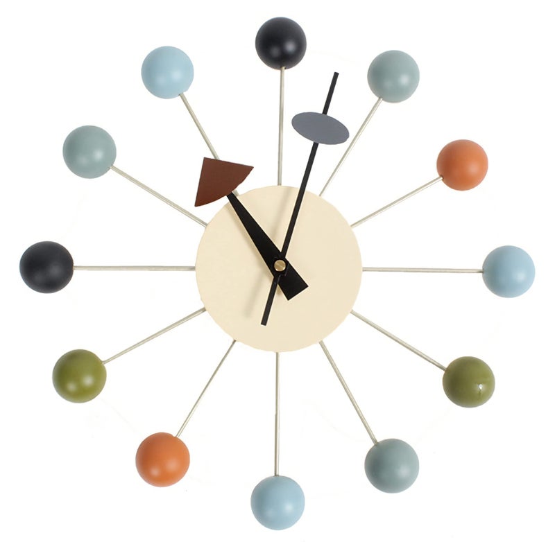 SHISEDECO Ball Clock in Multicolor Painted Solid Wood Non Ticking Decorative Mid Century Modern Silent Wall Clocks Retro Design for Home Kitchen Living Room Office etc