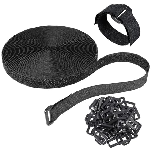 MGNLR Velcro Tape With Buckles - Free Cut Length Cord Straps For Sewing & Cable Wire Management, Single-Sided Nylon Fabric Cable | Nylon Cinch Strap | 5 Miter Hook And Loop Straps With 25 Buckles - Image 1