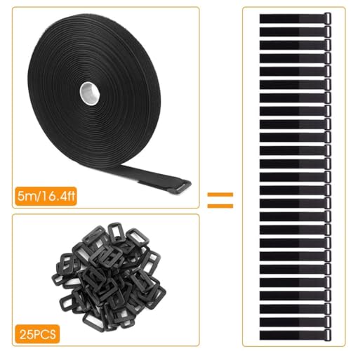 MGNLR Velcro Tape With Buckles - Free Cut Length Cord Straps For Sewing & Cable Wire Management, Single-Sided Nylon Fabric Cable | Nylon Cinch Strap | 5 Miter Hook And Loop Straps With 25 Buckles - Image 2
