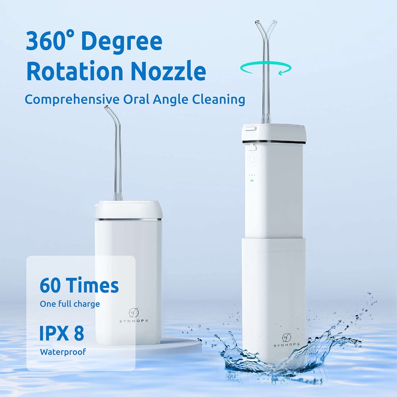 SYNHOPE Water Flosser [Mini Cordless Portable] Oral Irrigator Water Teeth Cleaner Pick, Telescopic Water Tank, 3 Modes & IPX7 Waterproof, Home & Travel Water Flossers for Teeth, Braces Bridges Care - Image 2