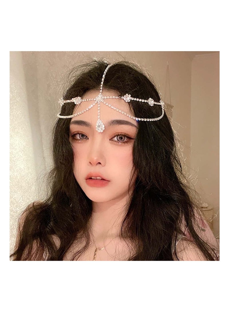 KASTWAVE Bridal Wedding Crystal Layered Head Chain Jewelry Silver Bridal Head Band Sparkling Rhinestone Bridal Head Chain - Image 4