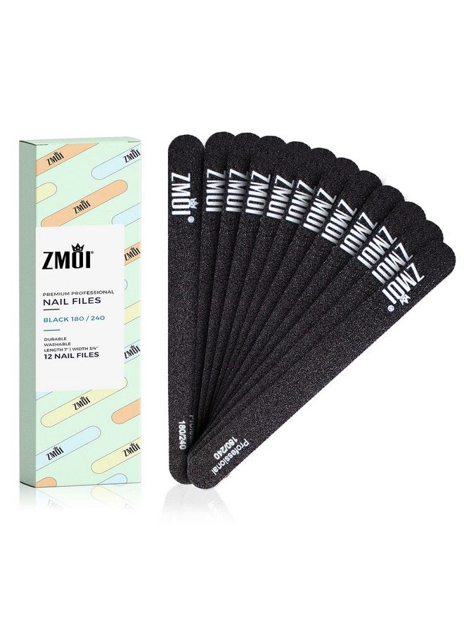ZMOI Professional Nail Files12 Pcs Washable Double Sided Emory Board 180240 Grit For Manicurenatural Nails Waterproof And Durable Design Ergonomic And Practical Ideal For Salon Home Use - Image 1