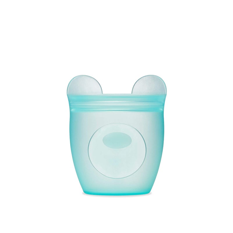 Zip Top Reusable 100% Silicone Baby + Kid Snack Containers - The only containers that stand up, stay open and zip shut! No Lids! Made in the USA - Teal Bear - Image 1