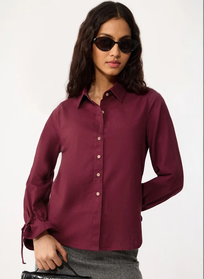 ذا سوليد ستور The Souled Store Women Regular Fit Solid Burgundy Casual Shirt