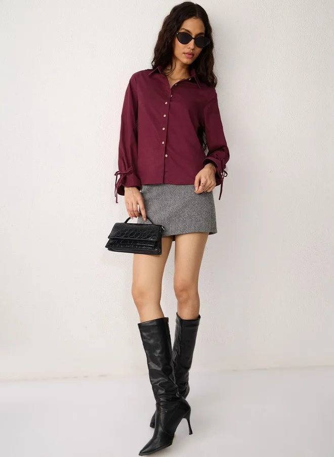 The Souled Store  The Souled Store Women Regular Fit Solid Burgundy Casual Shirt  | Best Price UAE