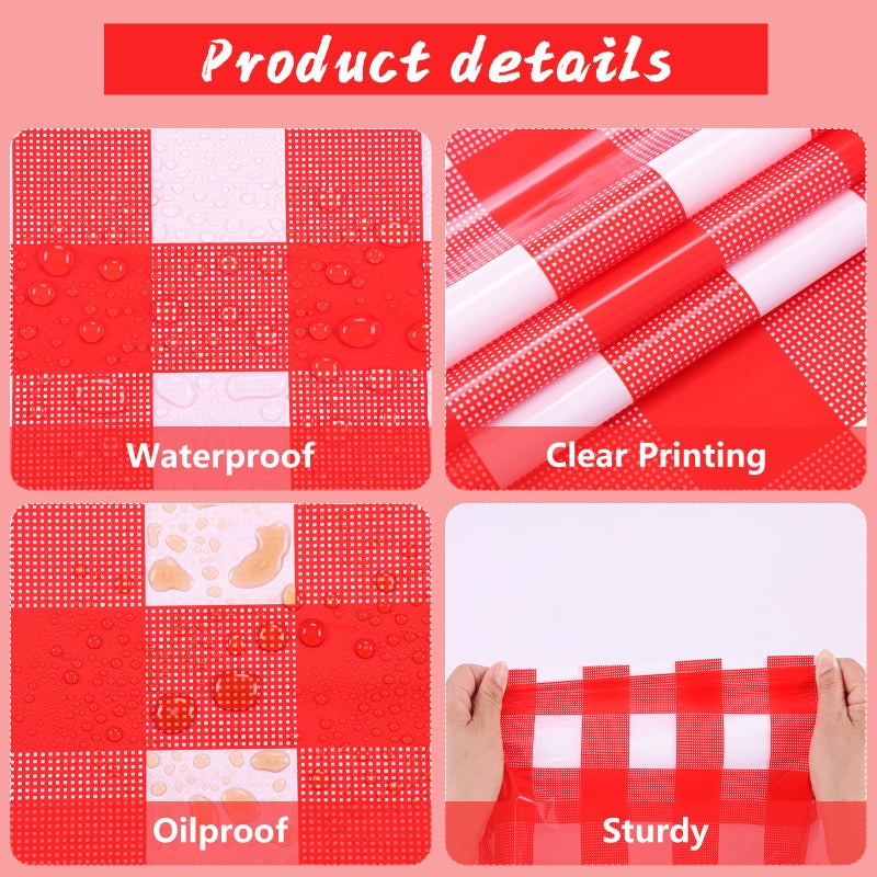 Kesfey 8 Packs Red and White Checkered Tablecloths 54 x 108 Inches Disposable Rectangle Red Gingham Table Cloth Waterproof Plastic Picnic Party Plaid Tablecovers for Picnic BBQ Family Outings - Image 1