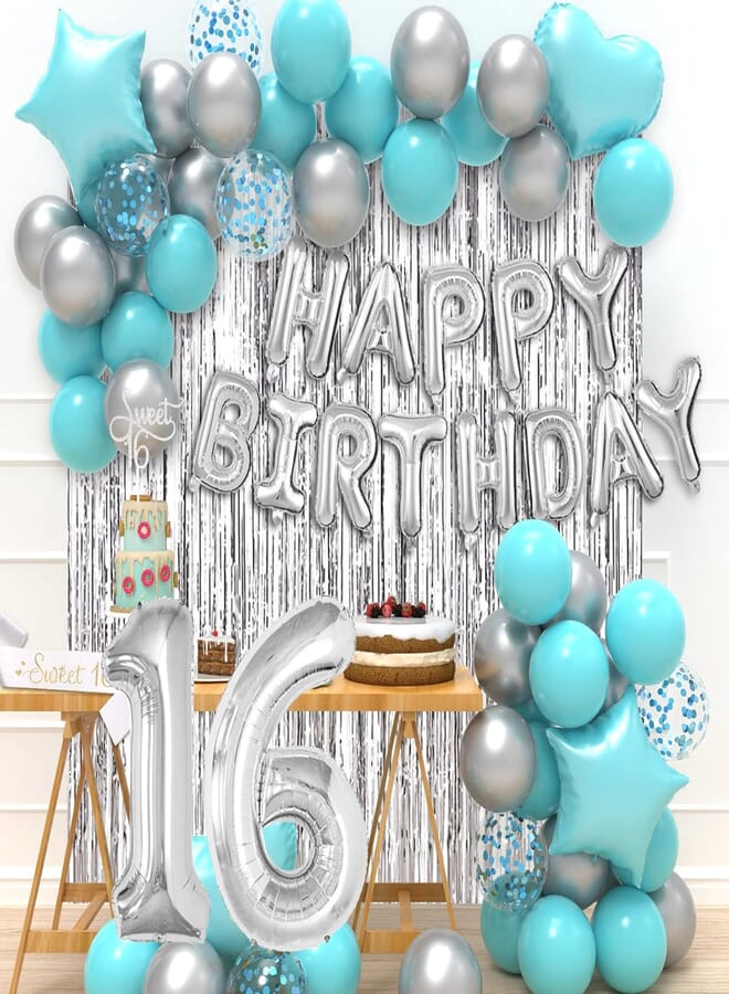 JOYYPOP Sweet 16 Birthday Decorations Teal 16th Birthday Party Decorations for Girls (Turquoise) Sweet 16 Party Supplies with 16 Balloon Numbers
