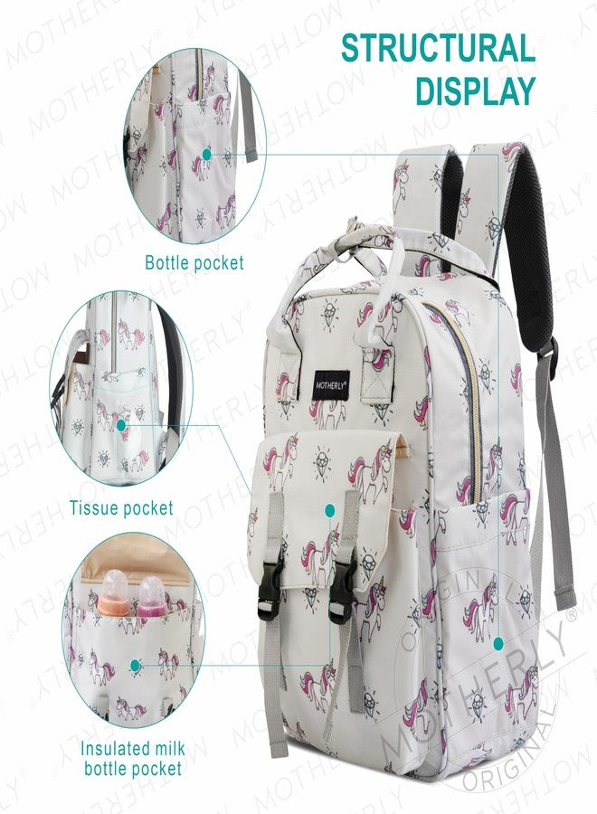 Motherly Printed Diaper Bag for Mothers for Travel, Maternity Bag for Newborn Baby, Mothers Travelling Bag, Multiple Pocket Water Resistant Baby Bag, Hospital Bag for moms (Unicorn Diamond Gray) - Image 3
