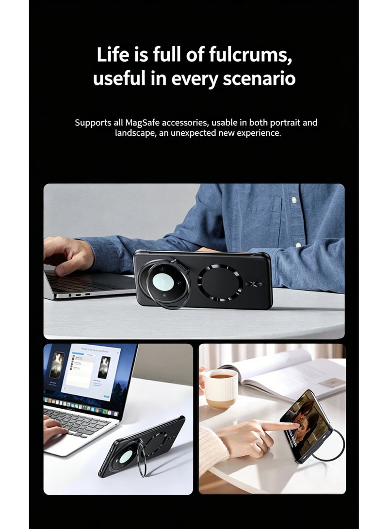 Yunpy Magnetic Phone Case for Huawei Mate 80 Pro with Rotatable Camera Ring Stand, Magsafe-Compatible,Ultra Slim Matte Hard PC Matte Shockproof Protective Cover - Image 3