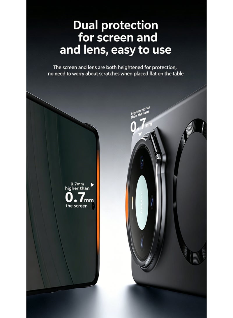 Yunpy Magnetic Phone Case for Huawei Mate 80 Pro with Rotatable Camera Ring Stand, Magsafe-Compatible,Ultra Slim Matte Hard PC Matte Shockproof Protective Cover - Image 4